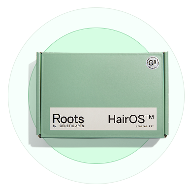 Roots HairOS DNA Test Kit on wooden table